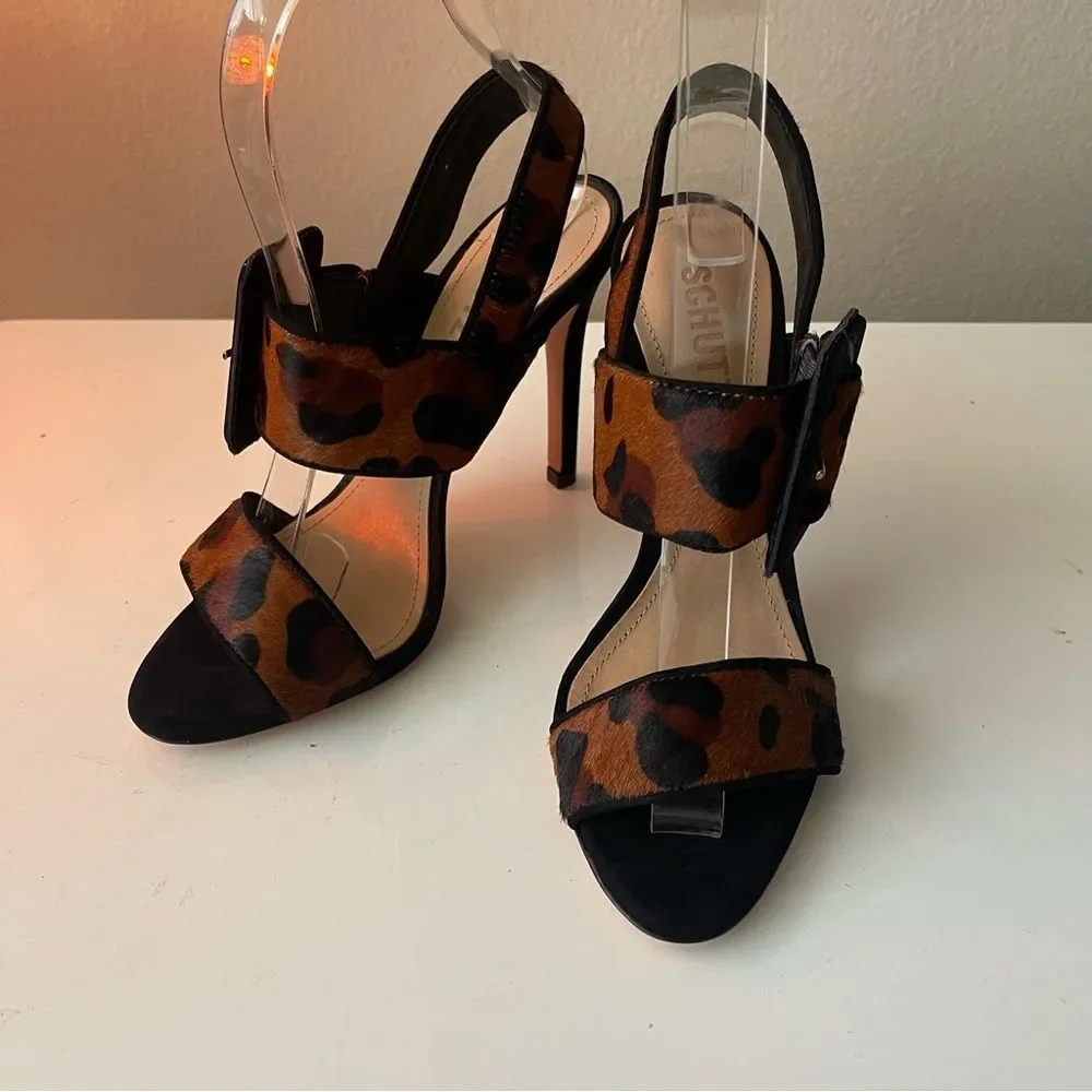 SCHUTZ  Woman's Suede-trimmed leopard-print calf hair sandals‎